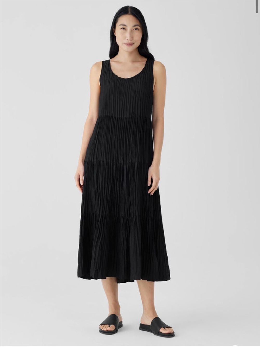 Eileen Fisher Pleated Tiered Sleeveless Midi Dress in BLACK - worn once